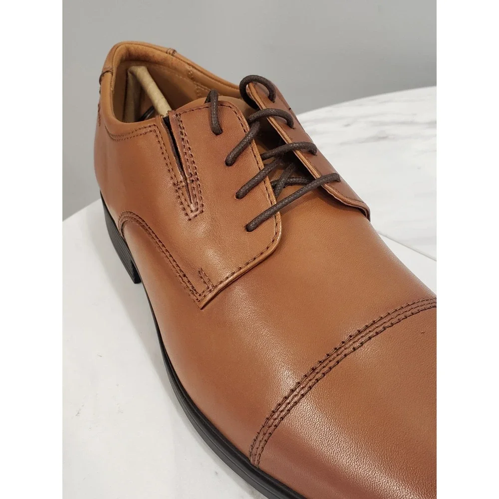 NEW NO BOX Mens sz 14 Clarks Tilden Dark Tan Leather Cap Toe Dress Shoes Oxfords
